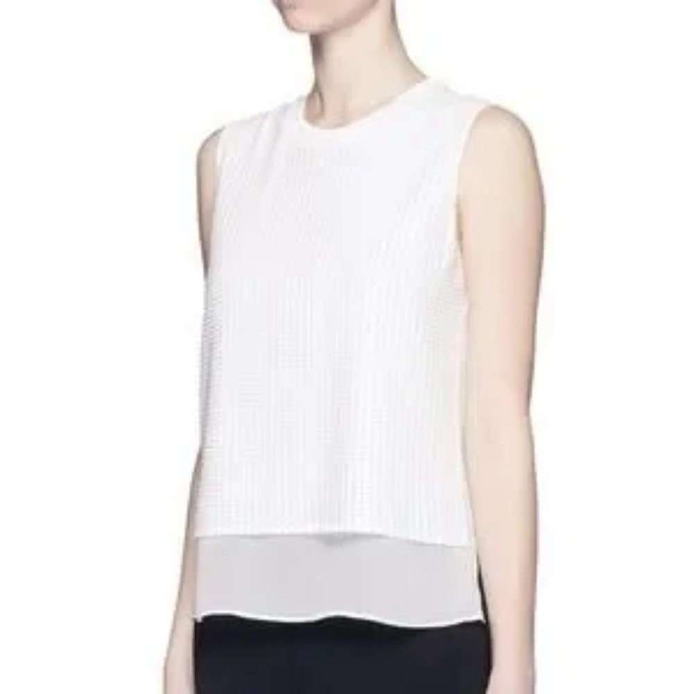Vince White Silk Sleeveless Top W/ Lattice - Like Overlay Sz L - NWT